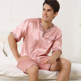 2017 autumn men silk pajamas sets of sleepshirt &amp; shorts adult sleepwear family casual home clothing plus