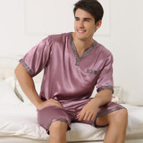 2017 autumn men silk pajamas sets of sleepshirt &amp; shorts adult sleepwear family casual home clothing plus