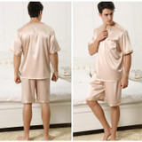 2017 autumn men silk pajamas sets of sleepshirt &amp; shorts adult sleepwear family casual home clothing plus