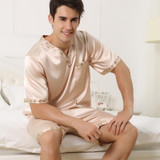 2017 autumn men silk pajamas sets of sleepshirt &amp; shorts adult sleepwear family casual home clothing plus