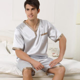 2017 autumn men silk pajamas sets of sleepshirt &amp; shorts adult sleepwear family casual home clothing plus