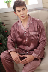 2017 autumn men satin silk pajamas sets of sleepshirt &amp; trousers adult nightwear man casual home clothing plus