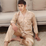 2017 autumn men satin silk pajamas sets of sleepshirt &amp; trousers adult nightwear man casual home clothing plus