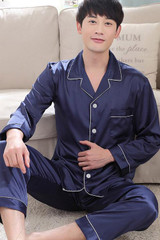 2017 autumn men satin silk pajamas sets of sleepshirt &amp; trousers adult nightwear man casual home clothing plus