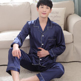 2017 autumn men satin silk pajamas sets of sleepshirt &amp; trousers adult nightwear man casual home clothing plus