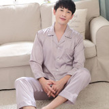 2017 autumn men satin silk pajamas sets of sleepshirt &amp; trousers adult nightwear man casual home clothing plus