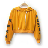 2017 Autumn Letter Print Cropped Hoodie Women Harajuku with Hoody Sweatshirt Women Pink Black Sweat Femme Oversized Hoodie