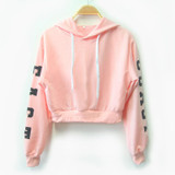 2017 Autumn Letter Print Cropped Hoodie Women Harajuku with Hoody Sweatshirt Women Pink Black Sweat Femme Oversized Hoodie