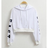 2017 Autumn Letter Print Cropped Hoodie Women Harajuku with Hoody Sweatshirt Women Pink Black Sweat Femme Oversized Hoodie