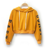 2017 Autumn Letter Print Cropped Hoodie Women Harajuku with Hoody Sweatshirt Women Pink Black Sweat Femme Oversized Hoodie