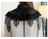2017 Autumn Long Flare Sleeve Stand Collar Bow Tie Chiffon Shirts Women Elegant Vintage Lace Patchwork Chiffon Blouses Tops