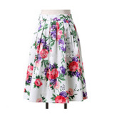 Skirts Womens Fashion Floral Print Pleated Retro Vintage 50s Skirts Pinup 60s Cotton Summer Rockabilly High Waist Women Skirt