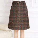 Skirts Womens 2016 Autumn Winter Woolen Skirt Casual Slim A-line Plaid Midi Skirts Female Fashionable High Waist Saias Femininas