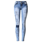 Skinny Blue Jeans for Woman Holes Jeans For Women Jean Slim Femme Womens Jeans Elastic Patchwork Pantalones Vaqueros Mujer 2017