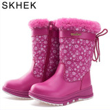SKHEK kids boots girls leather winter leather boys leather children boots girls Winter With Snow Boots Unisex Shoes B1762