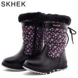 SKHEK kids boots girls leather winter leather boys leather children boots girls Winter With Snow Boots Unisex Shoes B1762