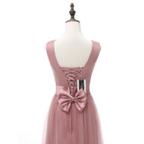 SJZL80-ZP#v-neck bowknot cameo brown gauze new spring 2017 long bridesmaid dresses bride wedding prom party dress wholesale