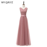 SJZL80-ZP#v-neck bowknot cameo brown gauze new spring 2017 long bridesmaid dresses bride wedding prom party dress wholesale