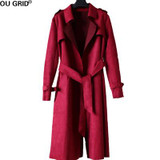 Size Plus Coat Women's Winter Jackets and Coats Elegant Warm Women Coat  With Belt 2016 Thicken Long Turn-down Collar Slim Coat