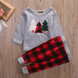 2017 Kids Baby Boys Girls Clothing New Long Sleeve Christmas Clothes Set T-shirt+Plaid Pants 2PCS Outfits Xmas Children Clothing