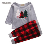 2017 Kids Baby Boys Girls Clothing New Long Sleeve Christmas Clothes Set T-shirt+Plaid Pants 2PCS Outfits Xmas Children Clothing