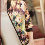 2017 Hottest in American And EU 1PC Women Stand Collar Long Sleeve Zipper Floral Printed  Bomber Jacket  Women basic coats