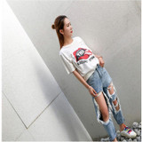 2017 hot Spring and summer women jeans Pocket Ladies Jeans Vintage  Trousers Hole  Vintage Denim Ankle-Length pants  Mid Waist