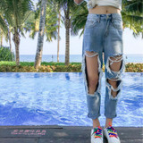 2017 hot Spring and summer women jeans Pocket Ladies Jeans Vintage  Trousers Hole  Vintage Denim Ankle-Length pants  Mid Waist