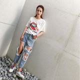 2017 hot Spring and summer women jeans Pocket Ladies Jeans Vintage  Trousers Hole  Vintage Denim Ankle-Length pants  Mid Waist
