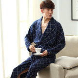 2017 New Spring Autumn Bathrobe Men Plaid Cotton Sleep Robe Long Sleeve Male Comfortable Casual Home Clothing Sleepwear Nighties