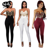2017 new sleeveless sequin Rompers Womens Jumpsuit One Pieces Backless Bodysuits Combinaison Femme Black Sexy Bodycon Jumpsuits