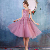2017 New Sleeveless Knee Length Cocktail Dresses Lace Appliques Beaded Short Party Evening Gowns Robe De Cocktail Dress Vestido