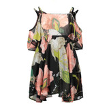 2017 New Sexy Women Chiffon Summer Dress V-neck strapless dresses print lotus leaf beach Female clothing Party Dresses Women