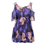 2017 New Sexy Women Chiffon Summer Dress V-neck strapless dresses print lotus leaf beach Female clothing Party Dresses Women