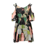 2017 New Sexy Women Chiffon Summer Dress V-neck strapless dresses print lotus leaf beach Female clothing Party Dresses Women