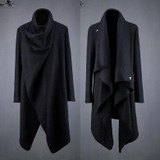 2017 Fashion Irregular Mens Overcoat Gothic Woolen Coat Windbreaker Men Long Jacket Black Windbreak Men's Trench Coat Punk S-XXL