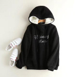 2017 Fashion Hooded Women Pink Hoodies Letter Embroidery Furry Women Hoodie Autumn Thick Winter Women Sweatshirts