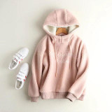2017 Fashion Hooded Women Pink Hoodies Letter Embroidery Furry Women Hoodie Autumn Thick Winter Women Sweatshirts