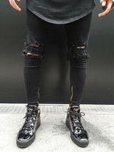 2017 Fashion Hole Jeans Handsome Men Straight Slim Pants Denim Jean Pants Ripped Black Skinny Trousers