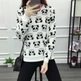 2017 Fashion Harajuku Cute Teddy Bear Panda Women Sweater High Quality Long Sleeves Flannel Pullovers Warm Tops Large Size M-XXL