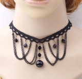 2017 fashion Gothic Victorian Crystal Tassel Tattoo Choker Necklace Black Lace Choker Collar Vintage Women Wedding Jewelry