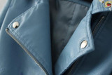 2017 Fashion Female Leather Jacket Blue Color PU Coat Floral Embroidery Women Faux Leather Jacket  jaqueta de couro JT028