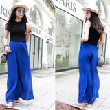 2017 Fashion Design High Waist Women's Chiffon Long Pants Solid Color Loose Women Wide Pants Lady's Trousers All Match Clothes