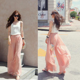 2017 Fashion Design High Waist Women's Chiffon Long Pants Solid Color Loose Women Wide Pants Lady's Trousers All Match Clothes