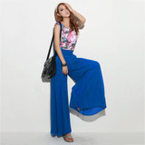 2017 Fashion Design High Waist Women's Chiffon Long Pants Solid Color Loose Women Wide Pants Lady's Trousers All Match Clothes