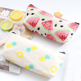 2017 Fashion Cute Fruits Canvas Stationery Pencil Pen Case Cosmetic Makeup Bag Zipper Pouch Case
