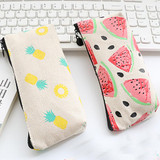 2017 Fashion Cute Fruits Canvas Stationery Pencil Pen Case Cosmetic Makeup Bag Zipper Pouch Case