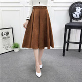 2017 Fashion Corduroy Autumn Winter Casual Skirt High Waist Hepburn Style Vintage Skirt Women Casual Midi Pleated Skirts Belt
