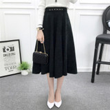 2017 Fashion Corduroy Autumn Winter Casual Skirt High Waist Hepburn Style Vintage Skirt Women Casual Midi Pleated Skirts Belt