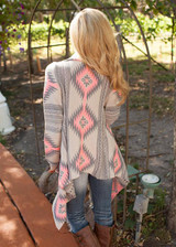 2017 Fashion Collarless Kimono Cardigan Long Sleeve Poncho Pink Grey Sweaters Tribal Print Asymmetrical Cardigan Women Tops B35